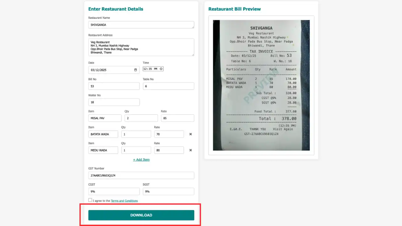 Screenshot showing download button